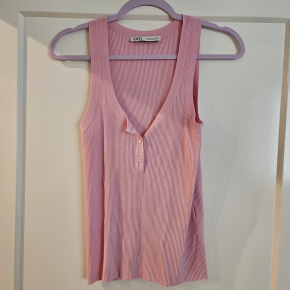 Zara Pink Ribbed Tank Top - Picture 1 of 2